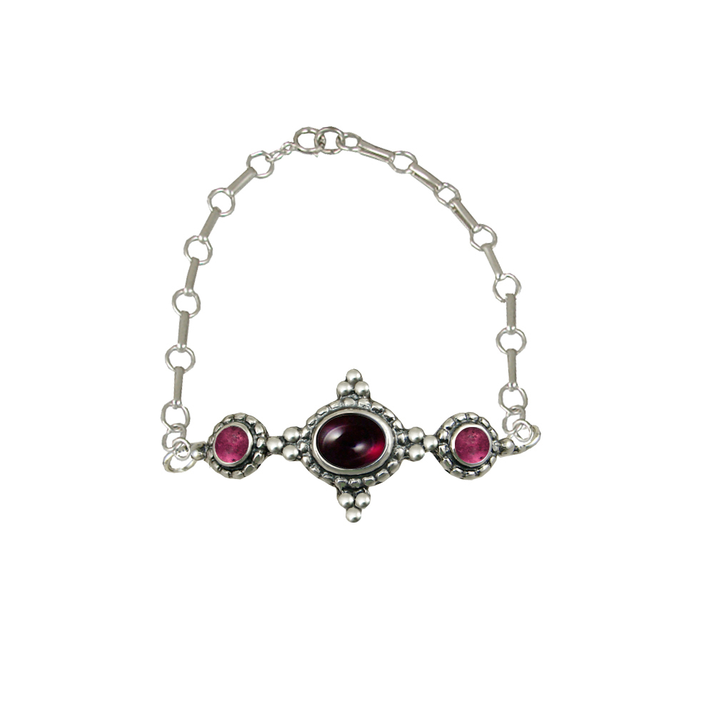 Sterling Silver Gemstone Adjustable Chain Bracelet With Garnet And Pink Tourmaline